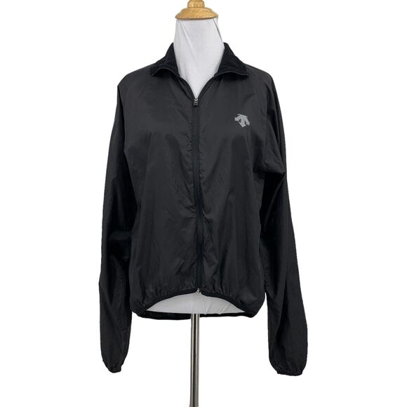 Descente Jacket Womens M Medium Black Full Zip Mock Neck Windbreaker Drop Cut - Picture 1 of 10